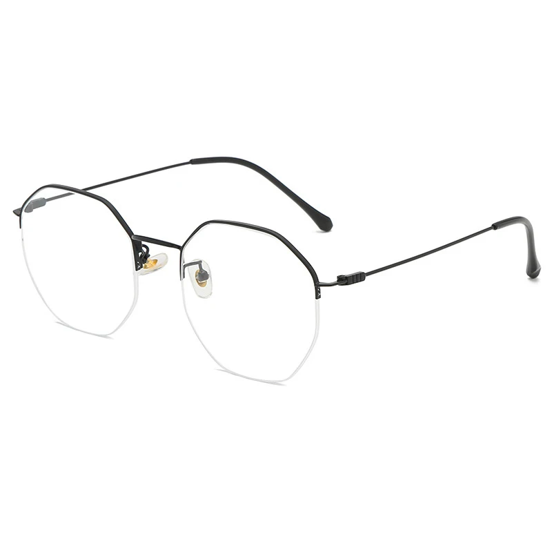 black Seemfly Man Women Anti-Blue Light Polygonal half-frame glasses Retro Glasses Net Red with Harajuku Can Match Myopia Glasses - Цвет оправы: black