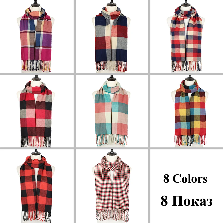 Winter Plaid Scarf Women Foulard Solid Scarves Female Shawls and Wraps New Designer Cashmere Scarfs Luxury Bufandas Hombre