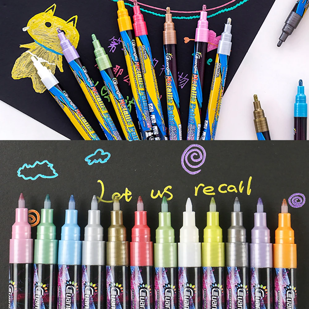 18 Colors Metallic Marker Pens 0.7 mm Extra Metallic Painting Pens Metallic P...