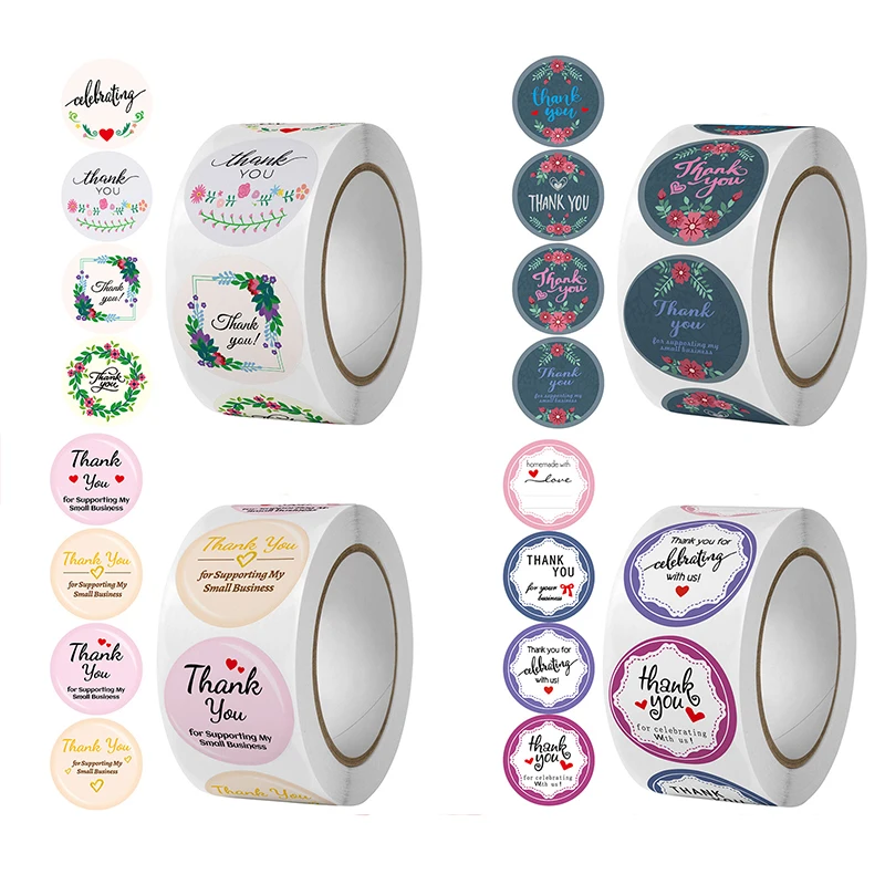 

500pcs/roll Thank You Business Sticker for DIY Handmade Jewelry Packaging Display Show Decoration Round 25mm Paper Label Tags