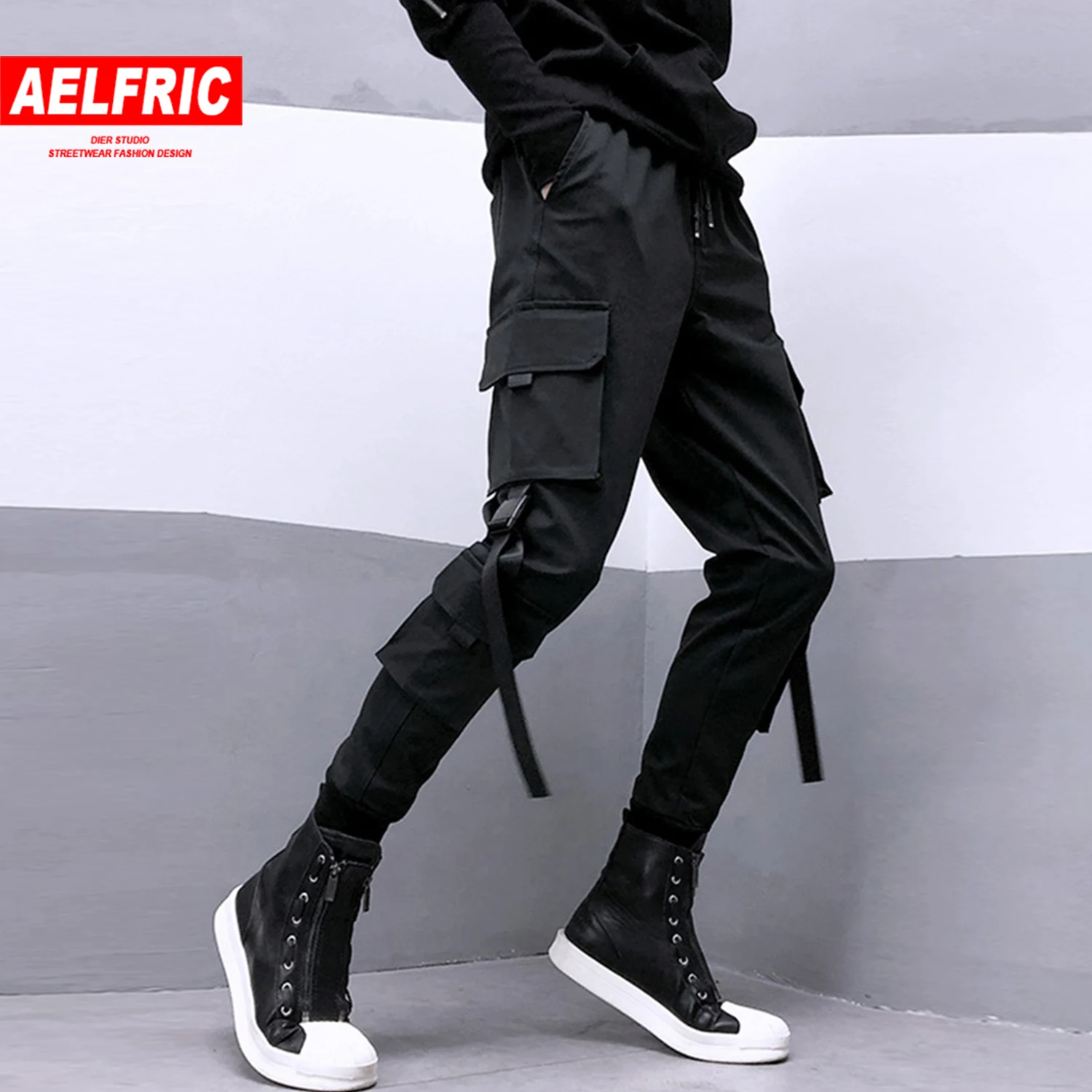 AELFRIC хип-хоп штаны-шаровары с несколькими карманами и лентами, брюки-карго, мода, Харадзюку, Повседневная Уличная одежда, мужские брюки для бега, большие размеры