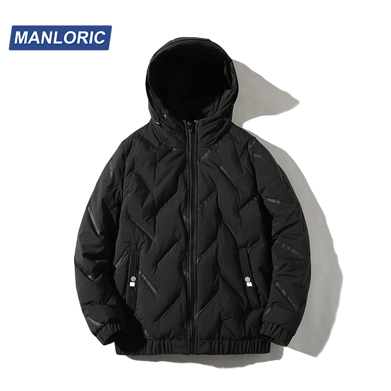 

MANLORIC Solid Hooded Pockets Wave Cut Men's Winter Down Jacket Regular 80% White Duck Down Thick Warm Casual Down Coat