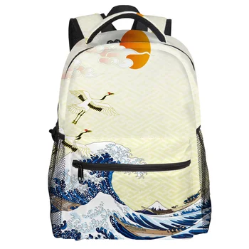 

Crane Wave Sun White Clouds Backpack College Students Wear Resistance Laptop Backpack Book Bag Casual Sports Bags School Bag