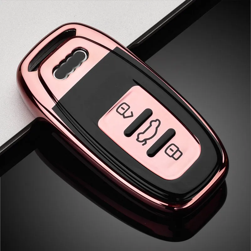 pink-A Чехол для автомобильных ключей из ТПУ для Audi a4L a6l a8l a5 q5 a7 полностью покрытый чехол для ключей из титанового сплава, металлический брелок для ключей розового/красного цвета - Название цвета: pink-A