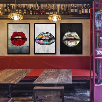 

Nordic Abstract No Frames Wall Posters Sexy Red Lips Money Wall Picture Modern Canvas For Home Living Room Decoration Frameless