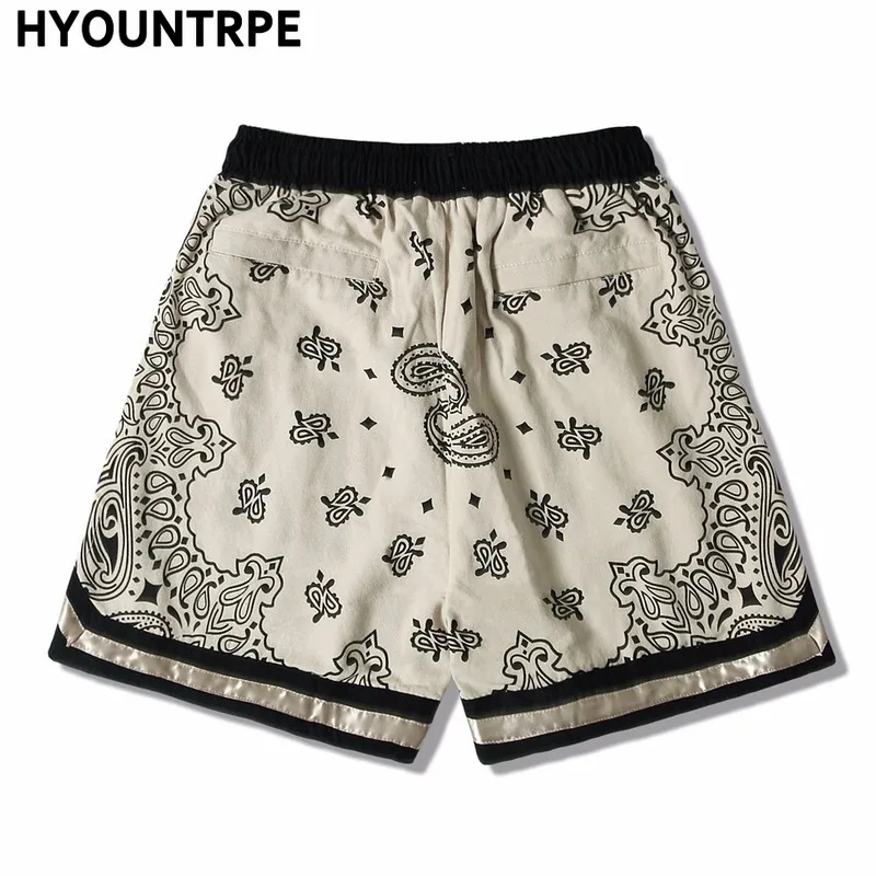Mens Paisley Printed Hip Hop Loose Shorts Elastic Waist Sweat Shorts Casual Harajuku Drawstring Streetwear Sportswear Joggers