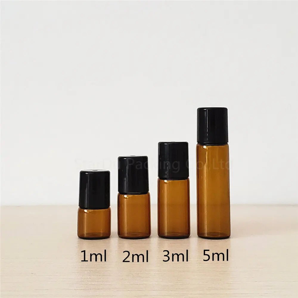 Roll On Bottles For Essential Oils roll-on Refillable Perfume Bottle Deodorant Containers 10pcs 1ml 2ml 3ml 5ml Amber