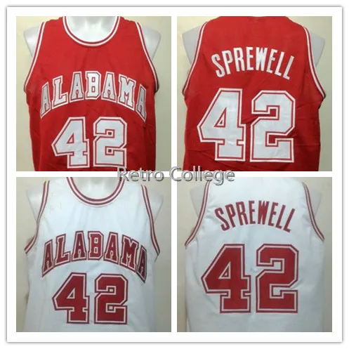 

#42 Latrell Sprewell ALABAMA CRIMSON TIDE retro throwback mens Basketball Jersey Embroidery Stitched any Number and name