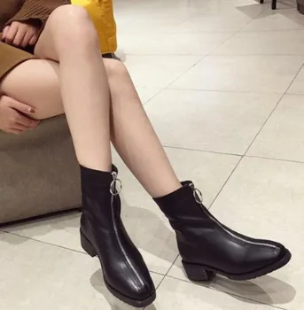 

Shoes Lady Boots Bootee Woman 2019 Leather Booties Luxury Designer Martins For Women Zipper Low Heels booties Ladies White