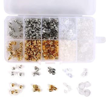 

10 Styles Earrings Earplug Kit Metal Plastic Rubber Earrings Back Clip Butterfly Flower Shape