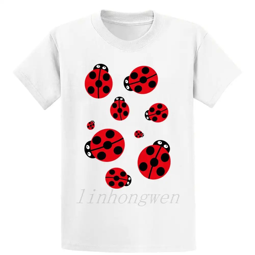 てんとう虫バグ赤黒プリントドット点かわいい Tシャツ手紙クレイジー O ネック印刷おかしいメンズ綿の夏のシャツ Tシャツ Aliexpress
