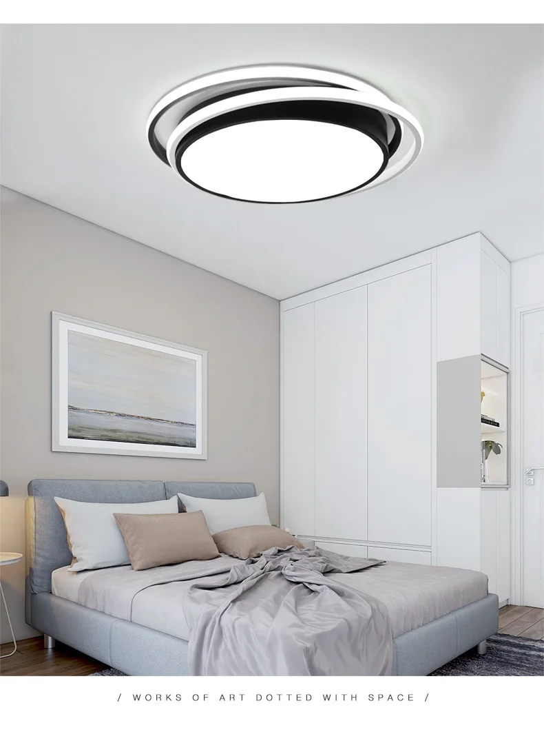 Black And White Gray Bedroom LED Light Modern Minimalist Creative Master Bedroom Ceiling Lamp Household LED Ceiling Lights Iron