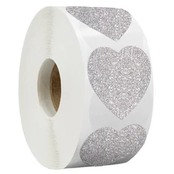 300 Pcs/Roll Glitter Silver Heart-shaped Round Sticker Valentine's Day Envelope Sealing Sticker Handmade Gift Decor Stationery