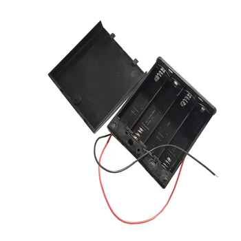 

4 X AA Black Plastic Battery Holder Case Slot Holder Plastic Storage Box With Wire Lead Pin