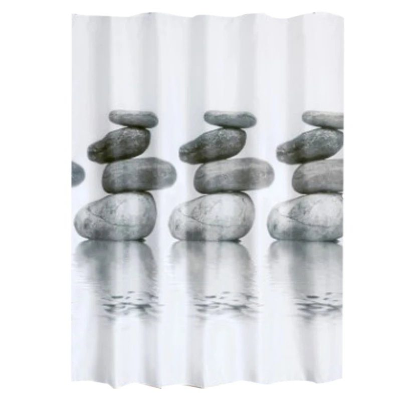 

3D Printing Waterproof Bathroom Curtains Real Thick Coating Process Shower Curtain Fabric Shower Decorative Landscape Stone