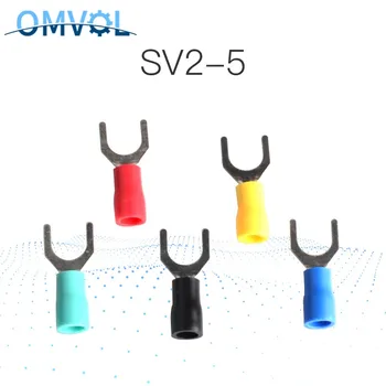 

50PCS SV2-5 Red Furcate Cable Wire Connector Furcate Pre-Insulating Fork Spade 22~16AWG Wire Crimp Terminals SV2-5 SV