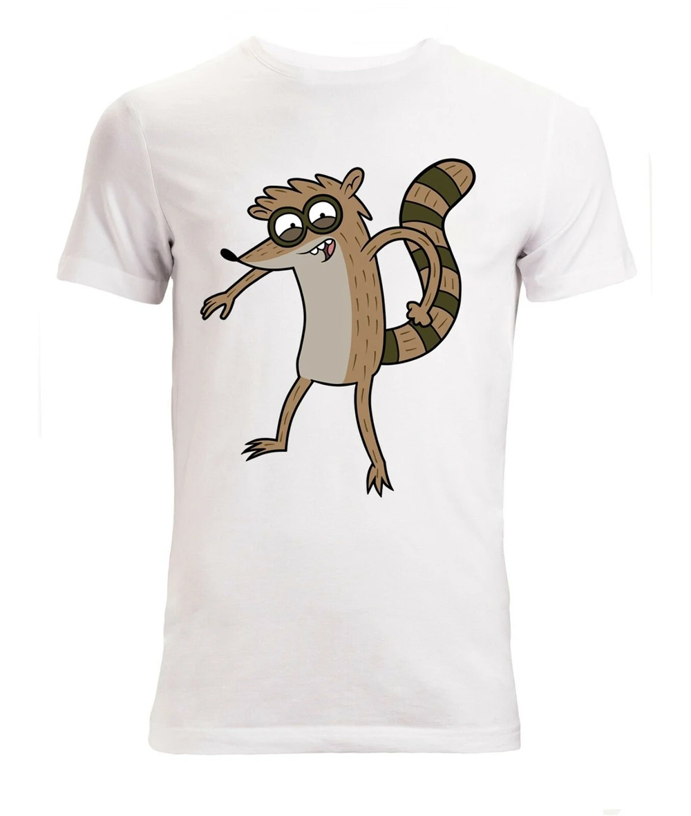 Обычное шоу персонажа Rigby Art забавная Мужская (Woman'S Available) Футболка белая Diy Prited