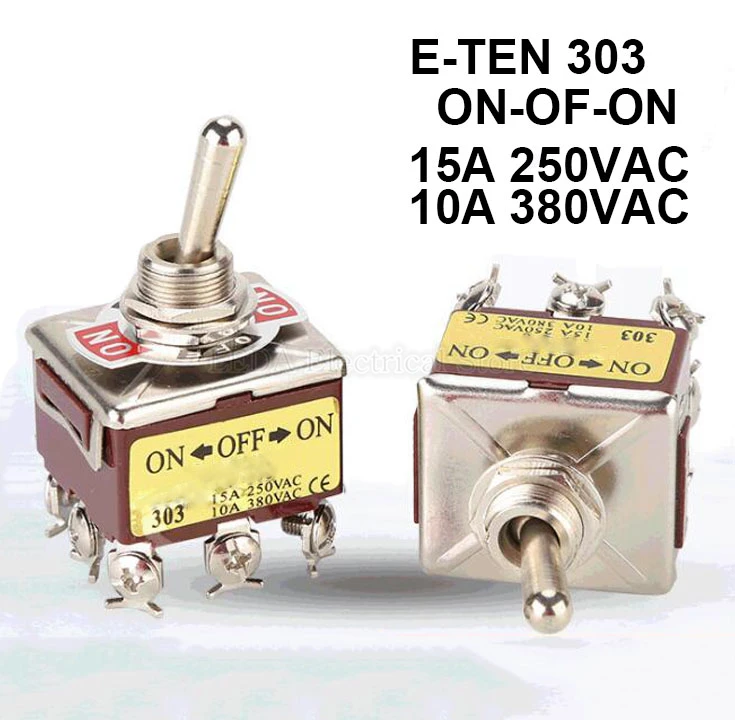 

1PCS E-TEN303 12mm 9 Pins 3 Position ON-OFF-ON 15A 250VAC 10A 380VAC Double-Throw Toggle Switch E-TEN 303 Brown