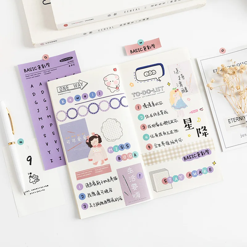 JIANWU 6 Sheets Creative Number Letter Stickers Journal Mark Dot Sticker Scrapbook Collage Decoration Material School Stationery afbeelding