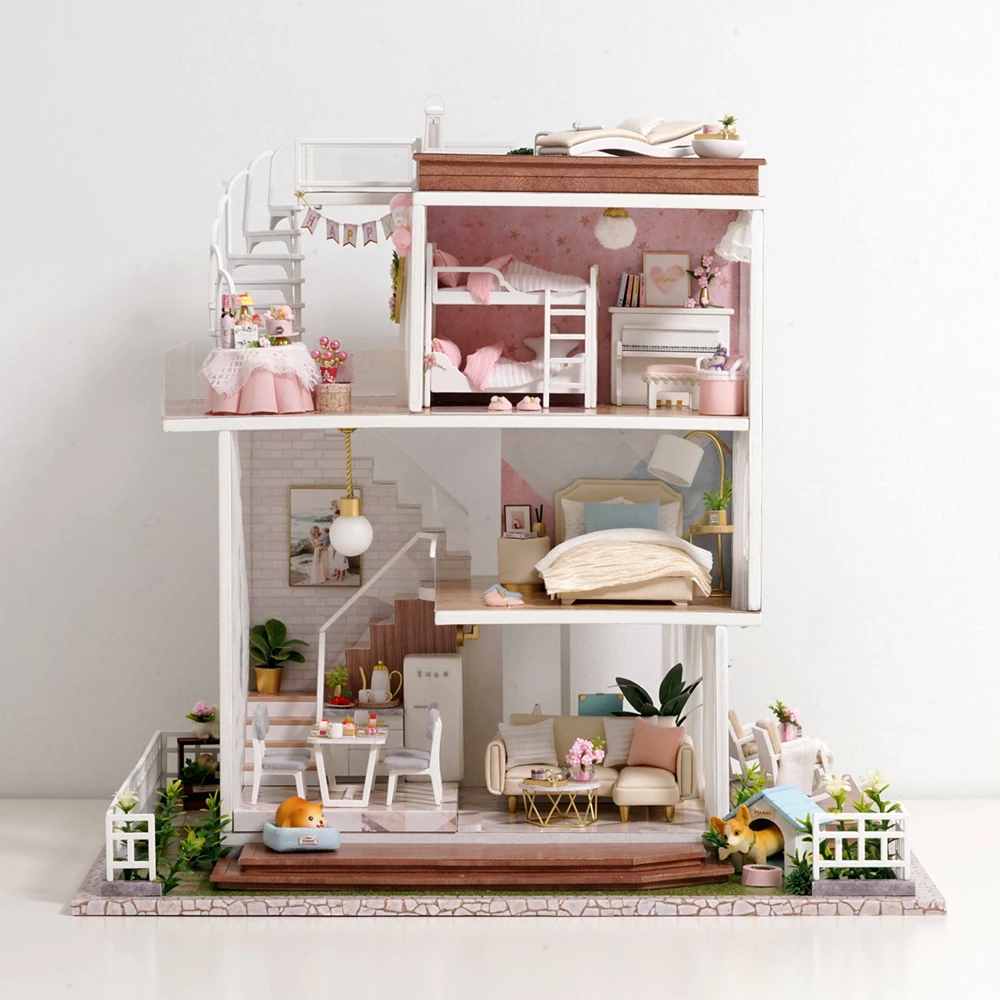 Kids Toys Diy Dollhouse Assemble Wooden Miniatures Doll House Furniture Miniature Dollhouse Puzzle Educational Toys For Children