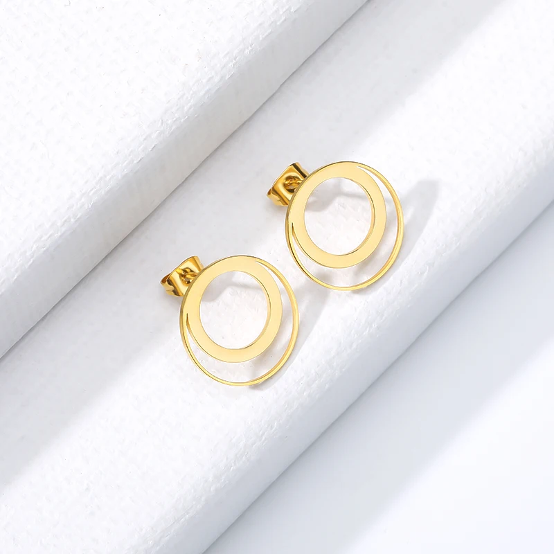 

Double Layered Rounds Earrings Fashion Jewelry Stainless Steel Two Circles Cute Stud Earrings Party Gifts Pendientes Hombre