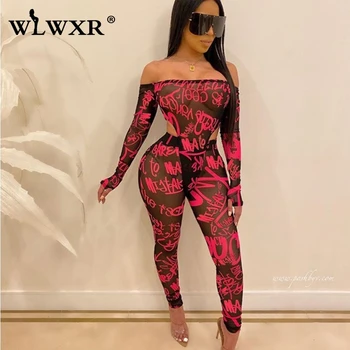 

WLWXR See Through Strapless Mesh Bodycon Jumpsuit Women Romper 2019 Hollow Out Backless Long Sleeve Ladies Sexy Jumpsuit Female