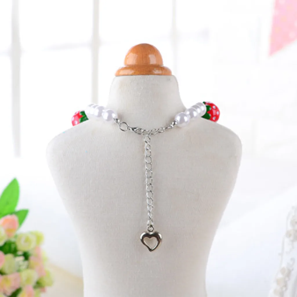 Popular Elements Cute Mini Pet Dog Collars Pearl Strawberry Necklace Bell Cat Collar Pet Collar