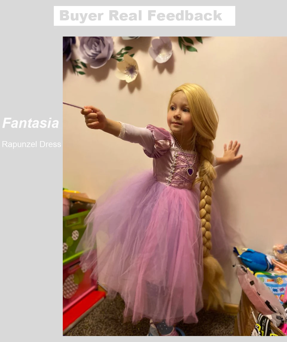 High Quality Girl Rapunzel Wig + Princess Dress Halloween Child Sleeping Beauty Cosplay Sofia Tulle Tutu Ball Gown Kids Clothing dresses expensive