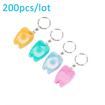 

200Pcs/Lot 15 Meter Portable Floss Wire Tooth Shape Dental Floss Dental Jewelry Keychain Oral Dentist Gifts