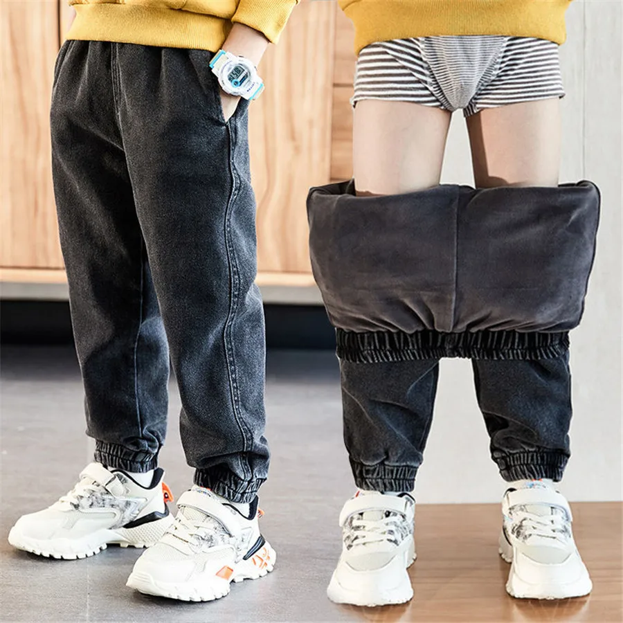 

Children Winter Jeans Plus Velvet Kids Denim Pants Causal Thick Warm Fleece Trousers For Teens Boys Girls 3-12 Years Wear