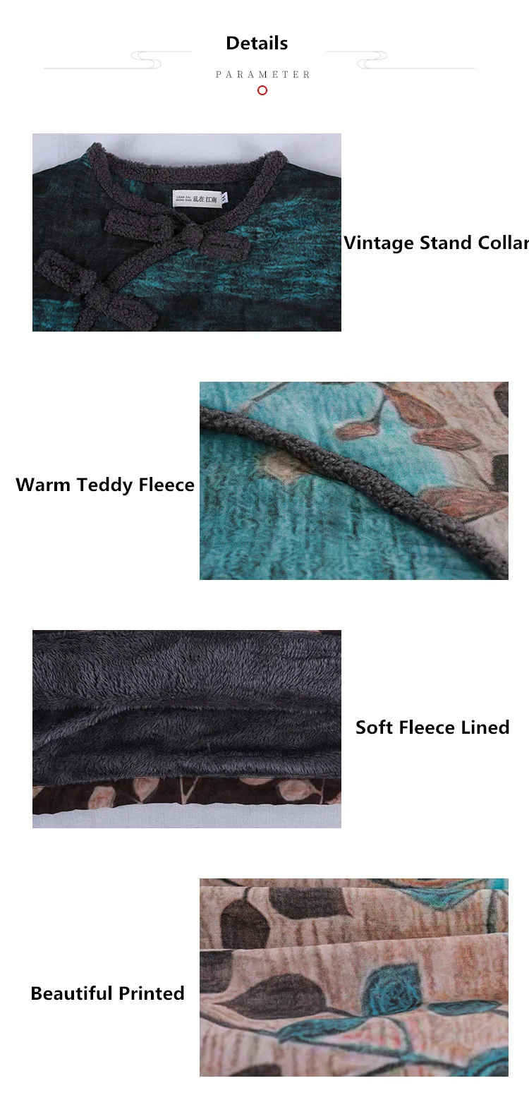 LZJN Women's Ethnic Winter Dress Vintage Chinese Style Soft Fleece Lined Warm Thicken Printed Maxi Coat Pullover with Pockets  (28)