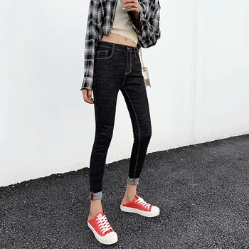 

GUUZYUVIZ Pencil Jeans Woman High Waisted Denim Pants Ladies Plus Size Trousers Black Blue Casual Pantalones Vaqueros Mujer