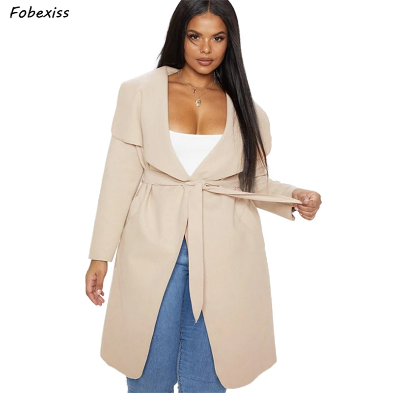 

Trench Coat Women 2019 Fall Plus Size Belted Khaki Streetwear Office Lady Long Coat Korean Style Windbreaker Autumn Women Jacket