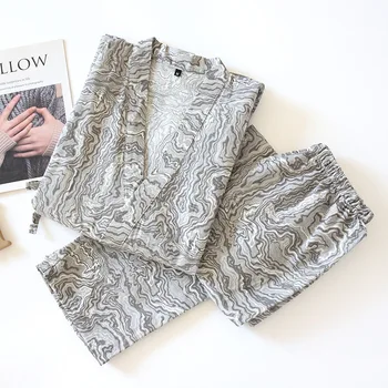 

Japanese Men's Pajamas Sets Yukata Robes Kimono Suits Cotton Nightgown Sleepwear Bathrobe Leisure Homewear Lounge