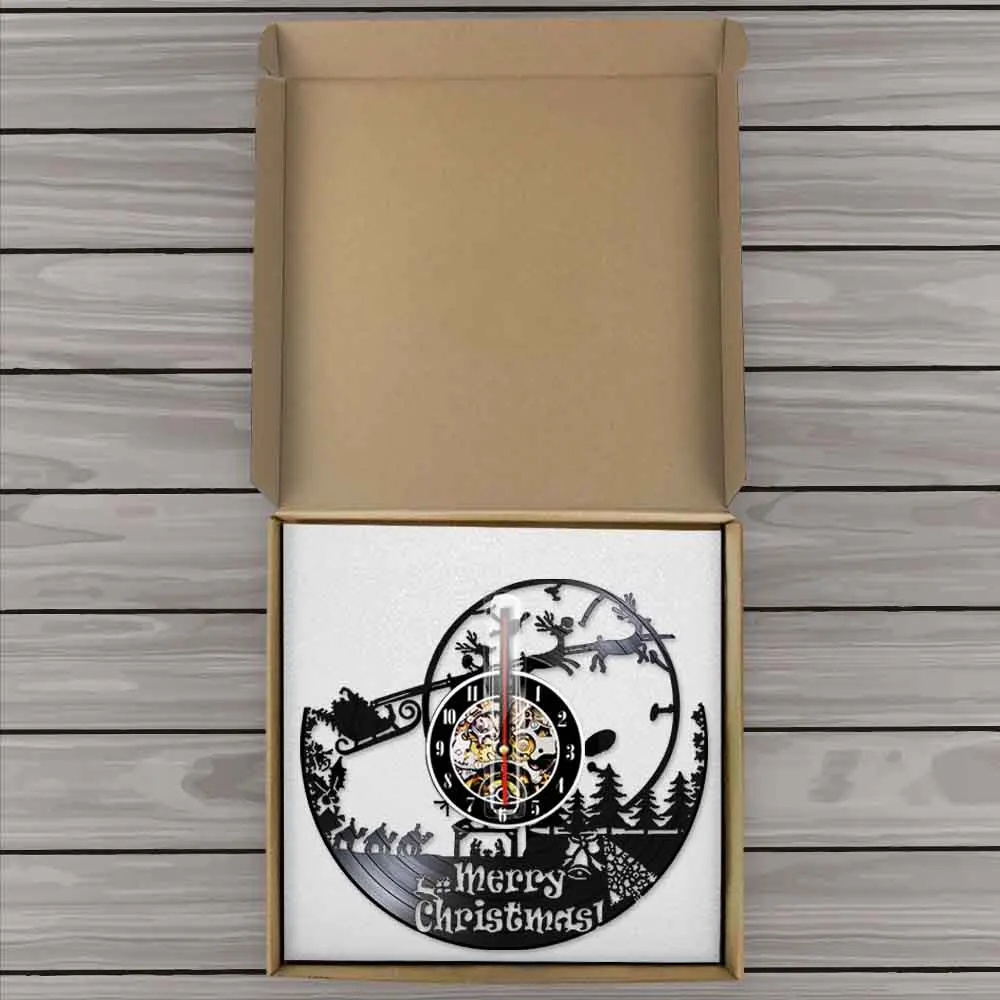 Merry Christmas Santa Claus Vinyl Record Wall Clock Saint Nicholas Gift Father Christmas Wall Decor Elf Vintage Clock Wall Watch