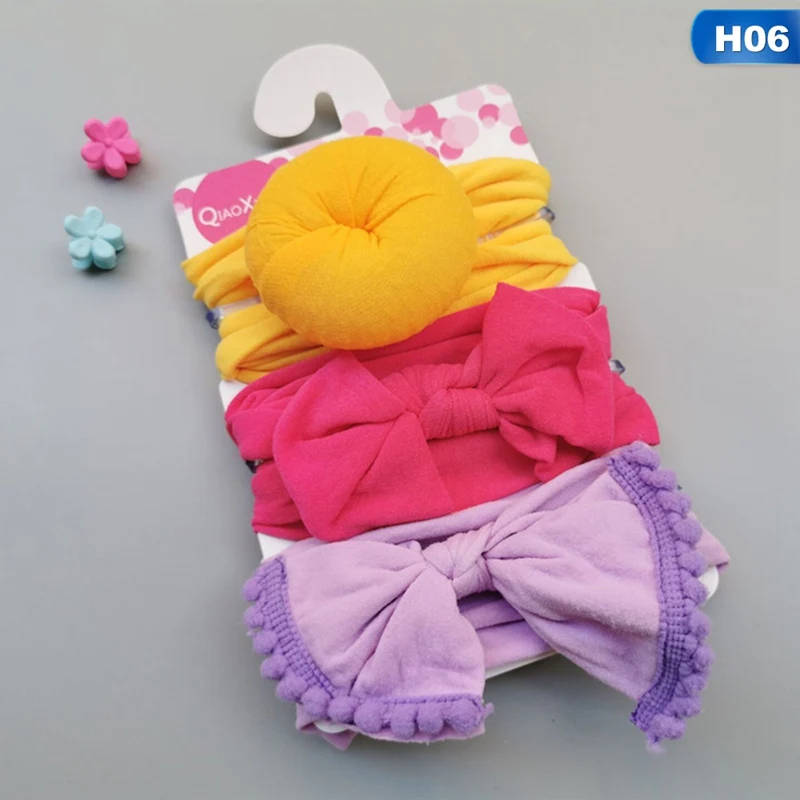 Новинка года, комплект из 3 предметов, однотонная нейлоновая повязка на голову, повязка на голову с бантом для милых, Детские волосы для девочек, повязка на голову для девочек, детская мягкая хлопковая повязка на голову - Цвет: 6