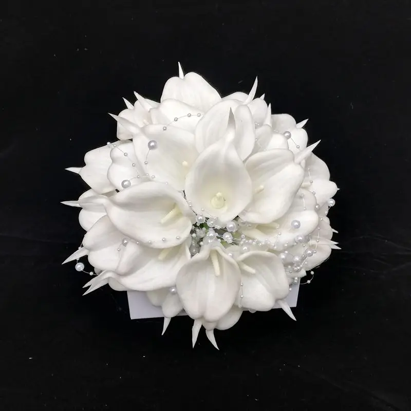 Round Bridal Bouquet White Calla Lily with Artificial Pearl Wedding Flowers Decoration Mariage