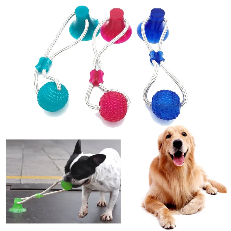 

Pet Cats Dogs Interactive Suction Cup Push TPR Ball Toys Elastic Ropes Pet Tooth Cleaning Chewing Playing IQ Treat Puppy Toys