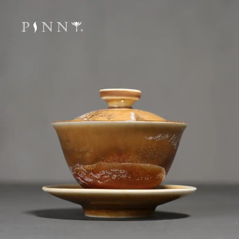 PINNY из расписного фарфора золото под стеклом Gaiwan пигментированные Керамические кунг-фу пиалы для чая Античная чайная чаша Chinaware