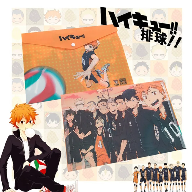 

1PC Anime Haikyuu!! PVC File Bag Press Button File Bag Waterproof Folder Document Organizer Files Holder