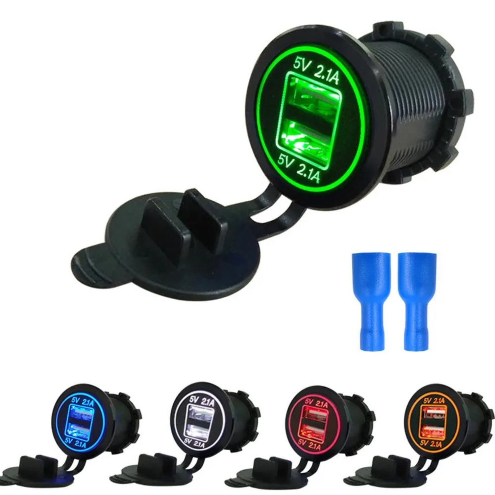 2 USB Автомобильное зарядное устройство для мотоцикла авто, грузовик, лодка светодиодный автомобиль 4.2A двойной USB разъем 12-24 В Авто usb зарядное устройство адаптер питания
