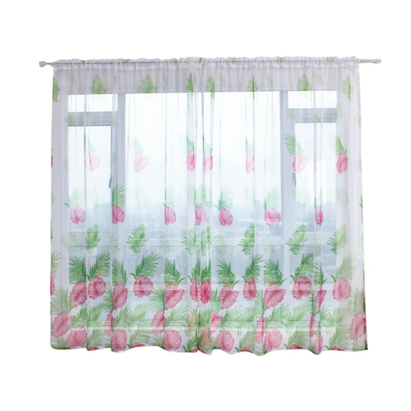 

Modern Floral Printed Sheer Curtains Home Decoration Live Room Kitchen Curtain Voile Tulle Embroidered Window Short Curtains