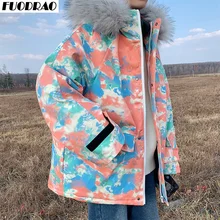 FUODRAO Oversized Hip Hop Parka Men Camouflage Streetwear Warm Winter Jackets Fur Collar Hooded Outwear Outdoor Coats J200