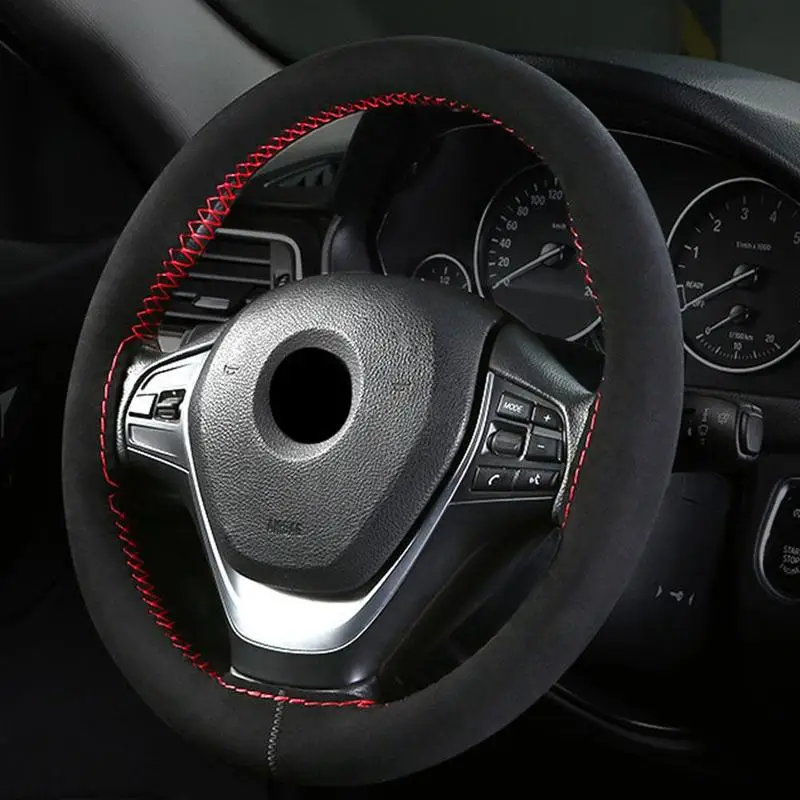 38 см DIY чехол рулевого колеса автомобиля замша кожа Ручное шитье Противоскользящий пот-абсорбент рулевого колеса автомобиля защитный чехол