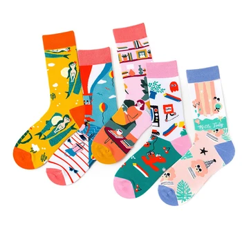 

Women Funny Men Sock Shark Cotton Personality Happy Art Van Gogh World Famous Painting Female Socks Oil Socks Christmas gift