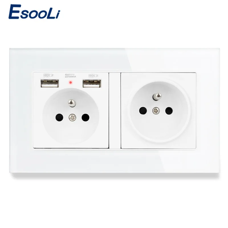 Французская стандартная 2 розетка ESOOLI с USB портами для зарядки настенные розетки