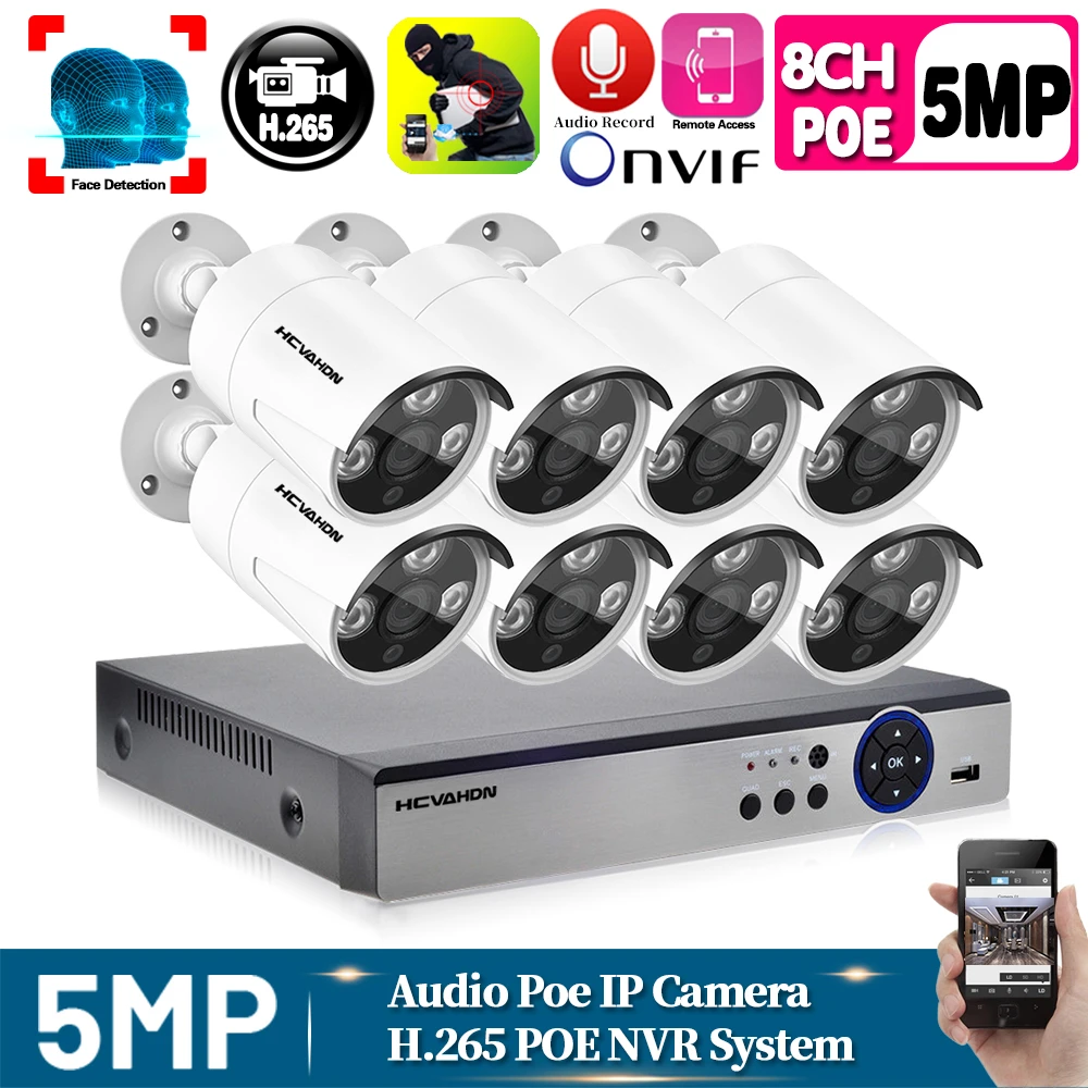 Real time face detection Security System 8CH NVR Kit POE IP Camera IR
