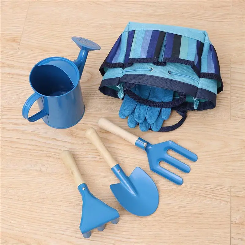 Детские садовые инструменты с садовыми перчатками и садовый инвентарь открытый детский набор инструментов (синий)