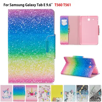 

SM-T560 Case For Samsung Galaxy Tab E 9.6 T560 T561 SM-T561 Cover Funda Fashion Painted Silicone PU Leather Stand Shell Coque
