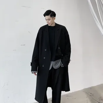 

Autumn Winter Male Casual Overcoat Jacket Men Vintage Double Breasted Loose Woolen Long Trench Coat Outerwear